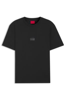 Camiseta de punto de algod&oacute;n con logotipos partidos, Negro