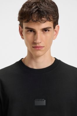 Camiseta de punto de algod&oacute;n con logotipos partidos, Negro