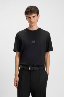 Camiseta de punto de algod&oacute;n con logotipos partidos, Negro