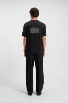 Camiseta de punto de algod&oacute;n con logotipos partidos, Negro