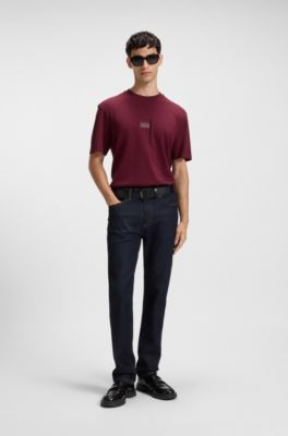 Camiseta de punto de algod&oacute;n con logotipos partidos, Rojo oscuro