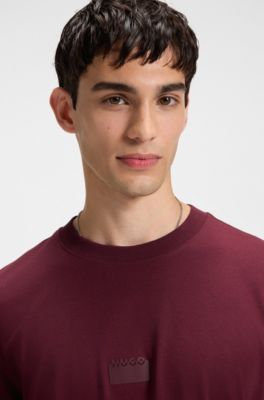 Camiseta de punto de algod&oacute;n con logotipos partidos, Rojo oscuro