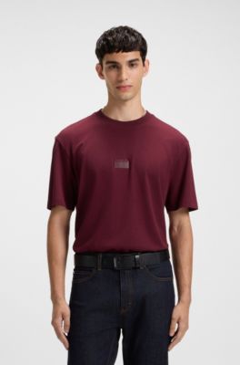 Camiseta de punto de algod&oacute;n con logotipos partidos, Rojo oscuro