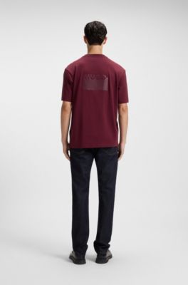 Camiseta de punto de algod&oacute;n con logotipos partidos, Rojo oscuro