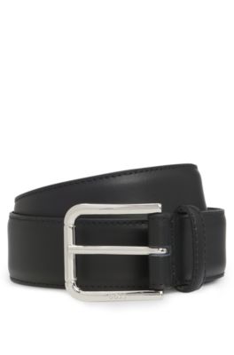 Italian-leather belt with polished pin buckle, Black