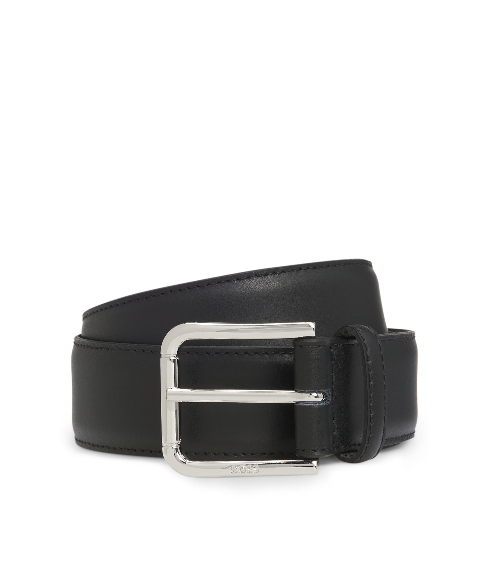 Italian-Leather Belt With Polished Pin Buckle by Hugo Boss