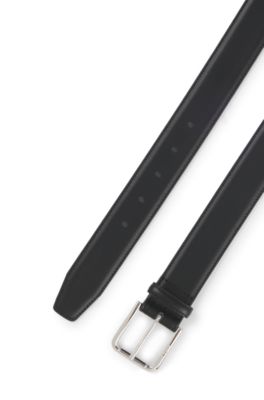 Italian-leather belt with polished pin buckle, Black