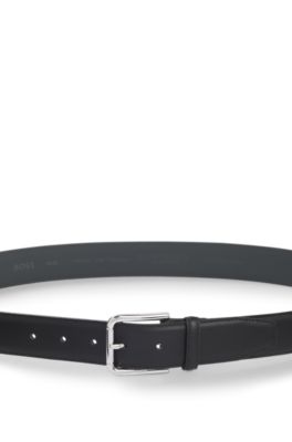 Italian-leather belt with polished pin buckle, Black