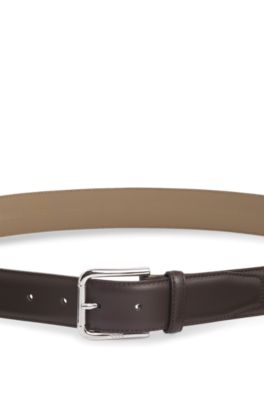 Italian leather belt with logo-engraved pin buckle, Dark Brown