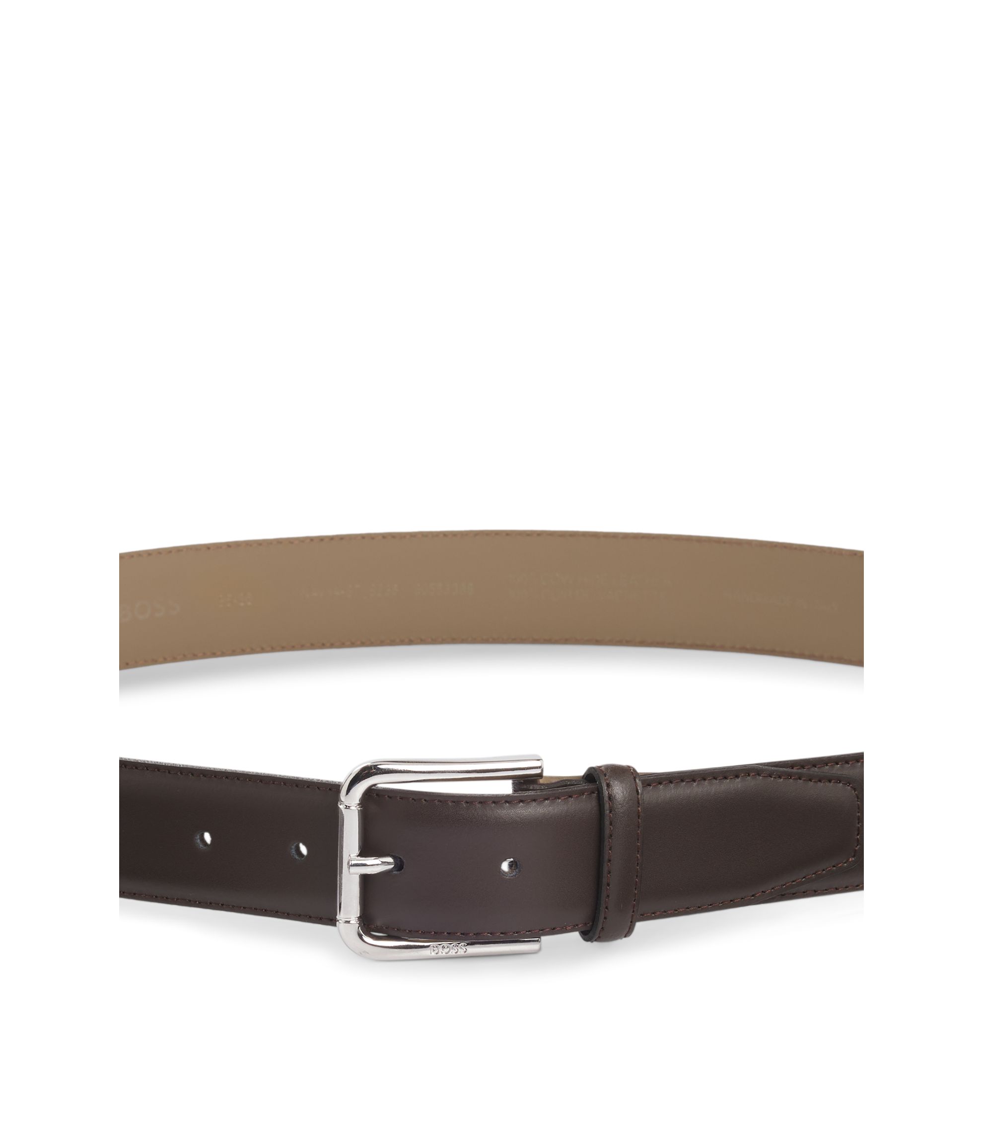 BOSS - Italian leather belt with logo-engraved pin buckle 