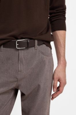 Italian-leather belt with polished pin buckle, Dark Brown
