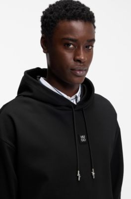Prenda con capucha relaxed fit con logo apilado, Negro