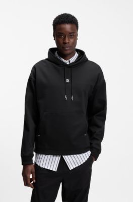 Prenda con capucha relaxed fit con logo apilado, Negro