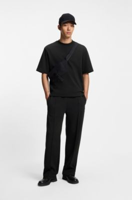 Camiseta relaxed fit con pespuntes, Negro