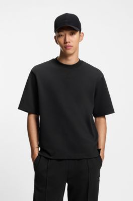 Camiseta relaxed fit con pespuntes, Negro