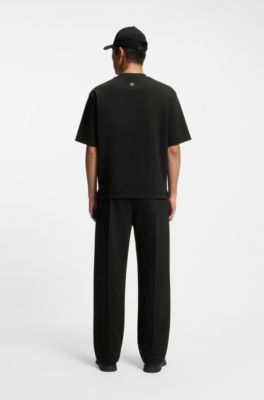 Camiseta relaxed fit con pespuntes, Negro