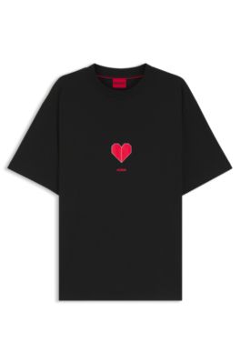 Camiseta unisex de punto de algod&oacute;n con estampado de corazones de origami, Negro