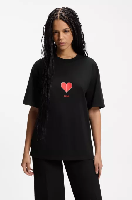 All-gender Cotton-jersey T-shirt with origami-heart prints