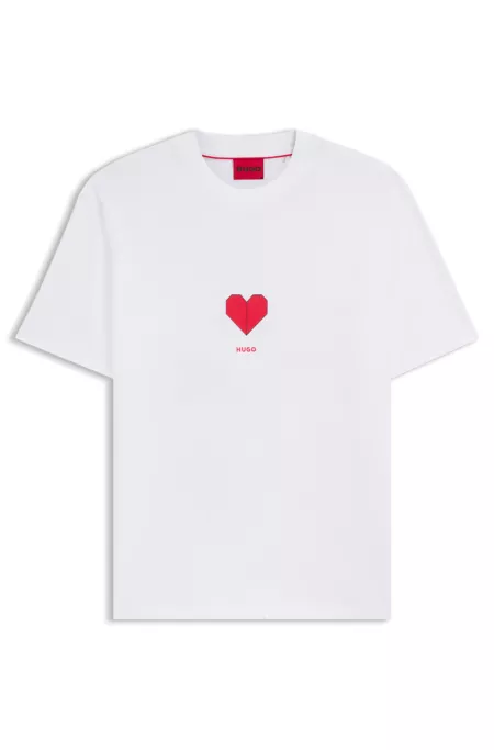 Cotton-jersey T-shirt with origami-heart prints