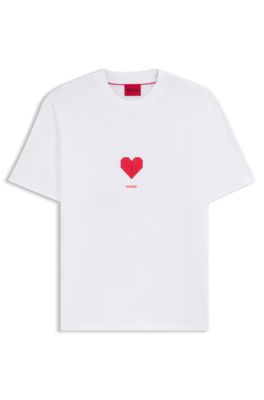Camiseta unisex de punto de algod&oacute;n con estampado de corazones de origami, Blanco