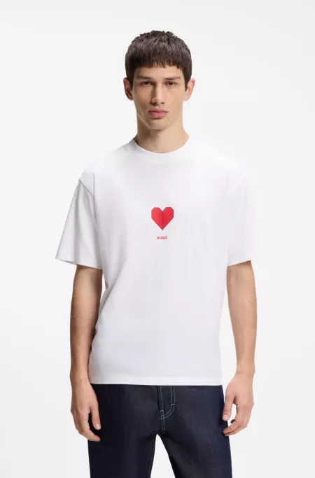 All-gender Cotton-jersey T-shirt with origami-heart prints