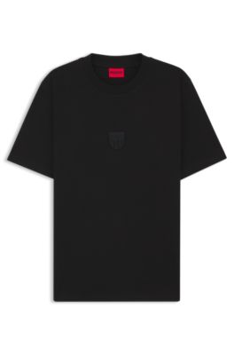 Camiseta de punto de algod&oacute;n con logo de goma, Negro