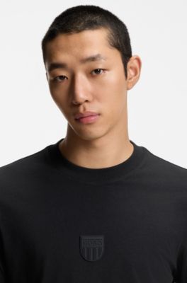 Camiseta de punto de algod&oacute;n con logo de goma, Negro
