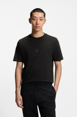 Camiseta de punto de algod&oacute;n con logo de goma, Negro