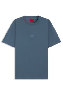 Camiseta de punto de algod&oacute;n con logo de goma, Celeste