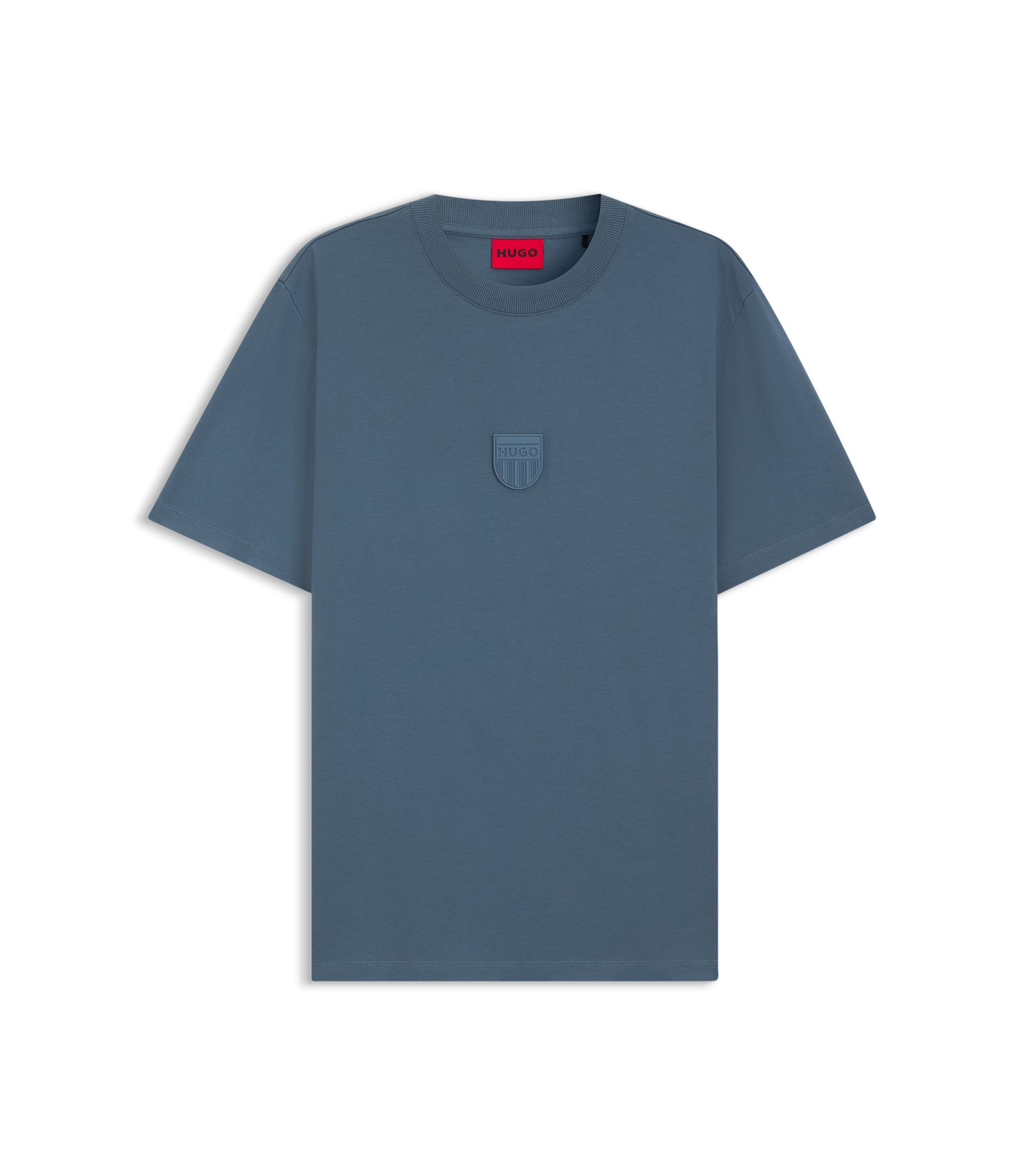 HUGO - Rubber-logo T-shirt in cotton jersey - Light Blue