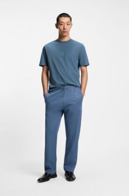 Camiseta de punto de algod&oacute;n con logo de goma, Celeste