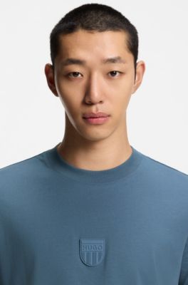 Rubber-logo T-shirt in cotton jersey, Light Blue