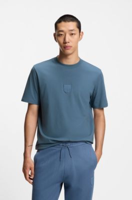 Camiseta de punto de algod&oacute;n con logo de goma, Celeste