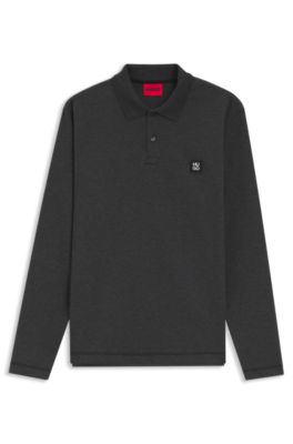 Polo en coton m&eacute;lang&eacute; avec logo revisit&eacute;, Gris