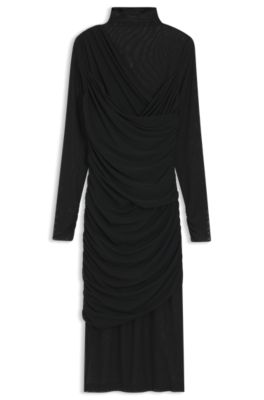 Vestido slim fit con paneles de malla, Negro