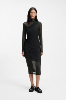 Mesh-panel dress in a slim fit, Black