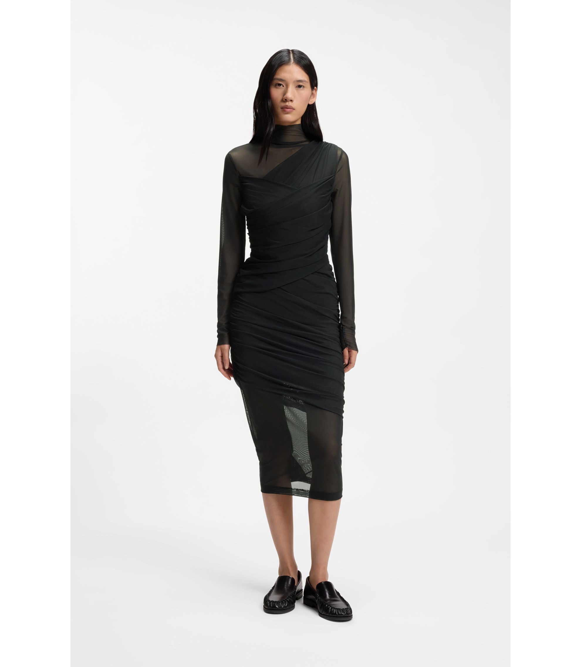 princess polly baby blue dress Balenciaga Mesh Sleeve Dress in Faded Black & White main image 0