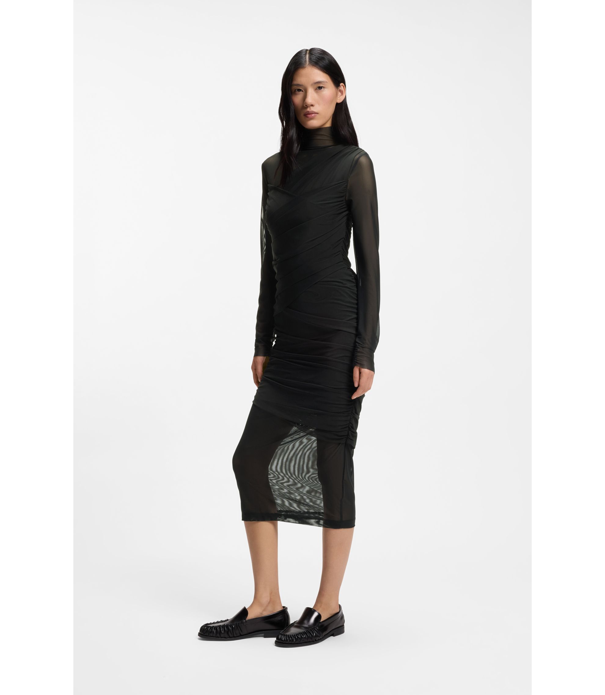 slim fit dress slacks Off Shoulder Mesh Panel Hem Maxi Dress
