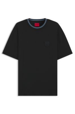 Cotton-blend T-shirt with drop-needle stripe, Black