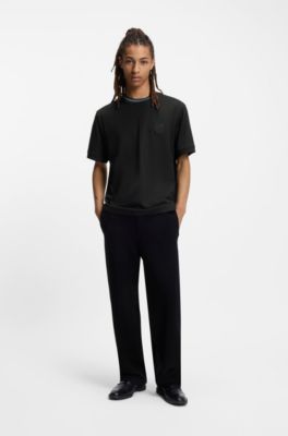 Cotton-blend T-shirt with drop-needle stripe, Black