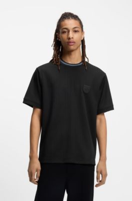 Cotton-blend T-shirt with drop-needle stripe, Black