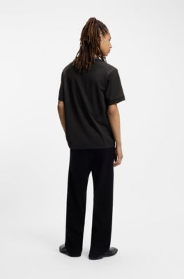 Cotton-blend T-shirt with drop-needle stripe, Black