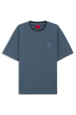 Cotton-blend T-shirt with drop-needle stripe, Light Blue