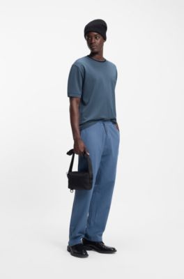 Cotton-blend T-shirt with drop-needle stripe, Light Blue