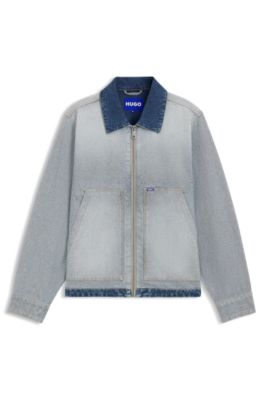 Veste en denim avec coiffant &agrave; l'envers, bleu clair