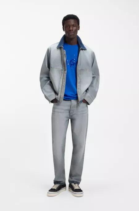 Denim jacket with inside-out styling