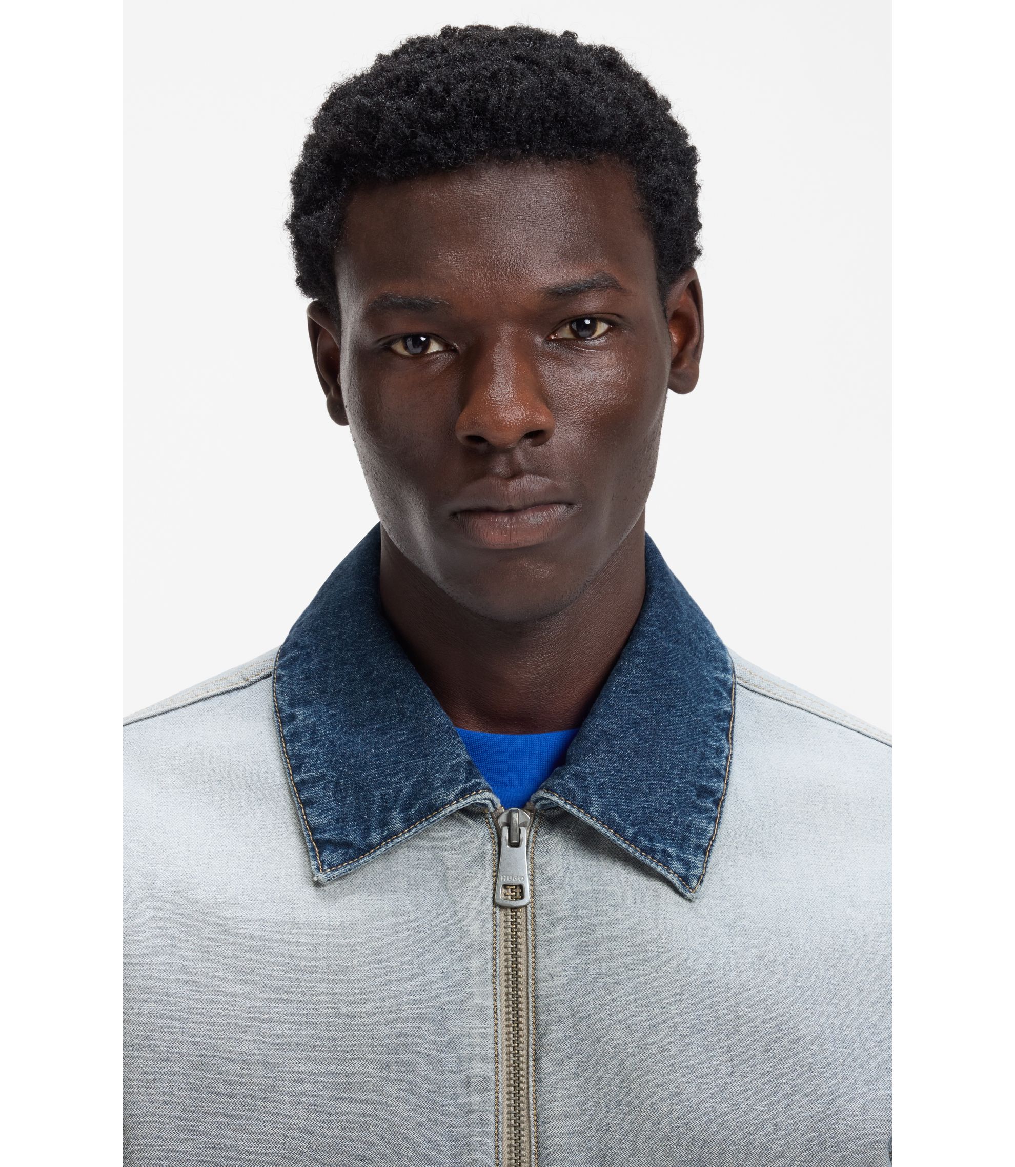 HUGO - Denim jacket with inside-out styling - Light Blue