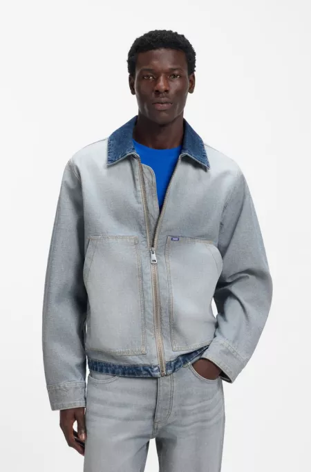 Denim jacket with inside-out styling
