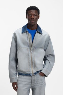 Veste en denim avec coiffant &agrave; l'envers, bleu clair