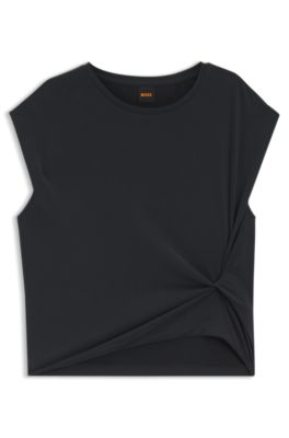 Camiseta holgada con detalle lateral de nudo, Negro